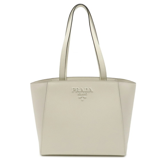 Prada Handbags - Prada Saffiano Tote Bag Shoulder Bag Leather White Gold
